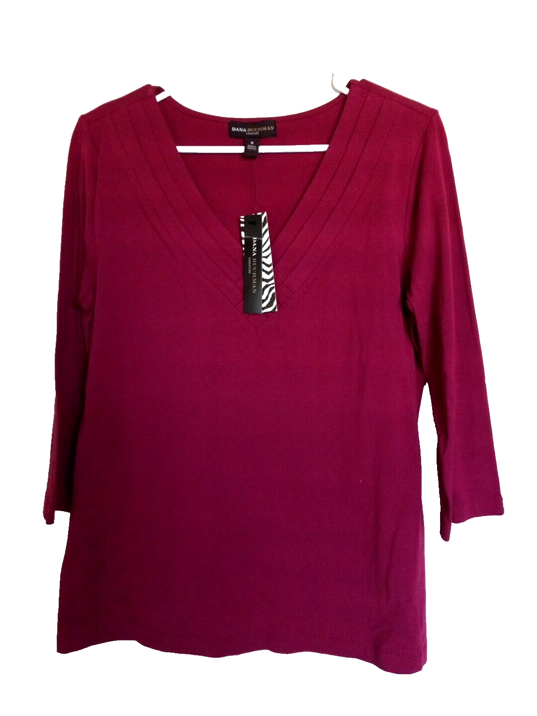 Dana Buchman Medium Top Stretch Jersey Knit Raspberry V-Neck Womens Shirt NEW