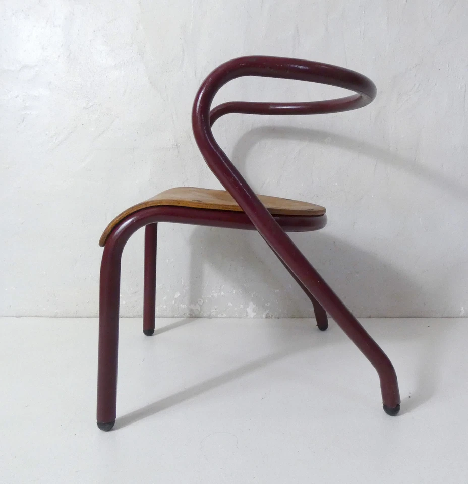 Chaise enfant design vintage Jacques Hitier métal tubulaire et bois courbé - Photo 4/4