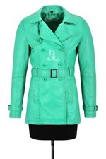 Women's Trench Classic Mid Length Double Breasted Lambskin Leather Jacket Coat