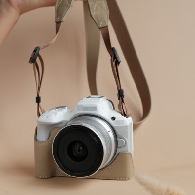 Handmade Real Leather Camera Half Case Bags Bottom Opening Fit For Canon EOS R50