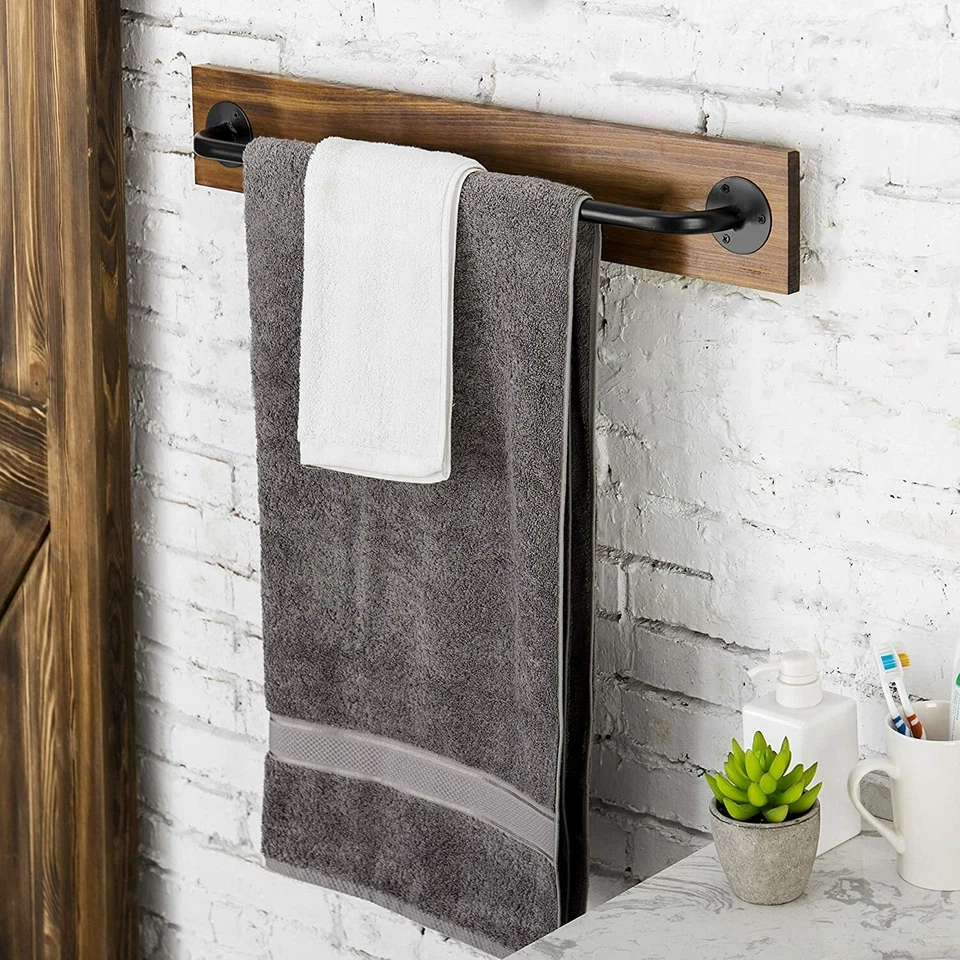 Rustic Wood & Metal Wall Mounted Towel Bar/Hanging Rod Unit for Modular Racks - Image 2 of 4