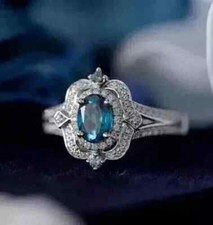 Art Deco Style Lab-Created Diamond Sapphire Engagement Ring 14k White Gold FN