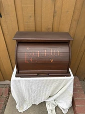Vintage Wood Roll Top Bread Bakery Box w/ Cutting Board Rustic Country Farmhouse
