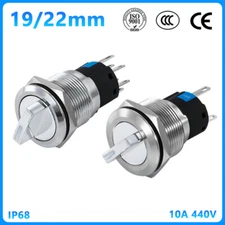 19/22mm Metal Rotary Switches Latching Self Locking Selector 2/3 Position ON OFF