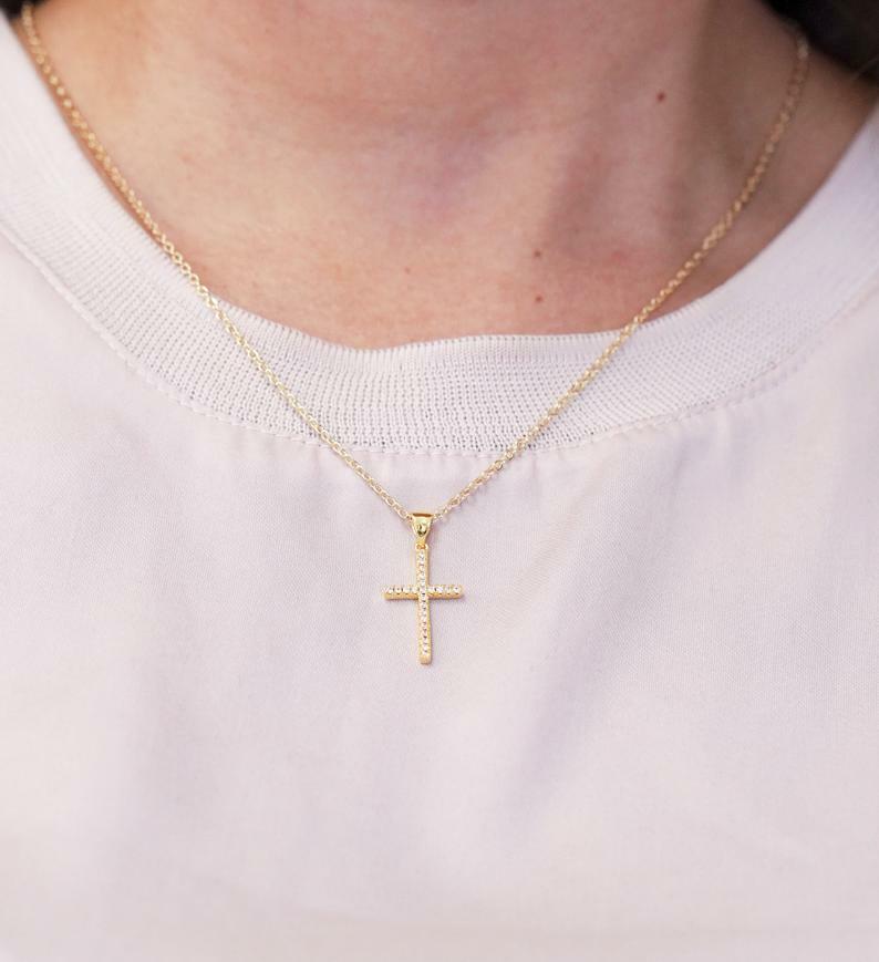 アクセサリー 14K gold chain & cross charm DOUBLE STRAND CROSS CHARM NECKLACE