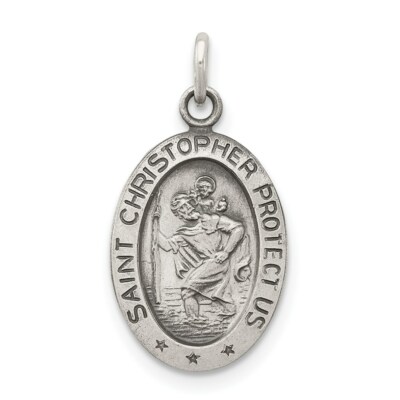 Sterling Silver 925 St. Saint Christopher Oval Medal Charm Pendant 0.83 Inch