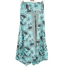 Womens Boho Gypsy Hippie Artsy Silk Blend Paisley Wide Leg Palazzo Pants OS