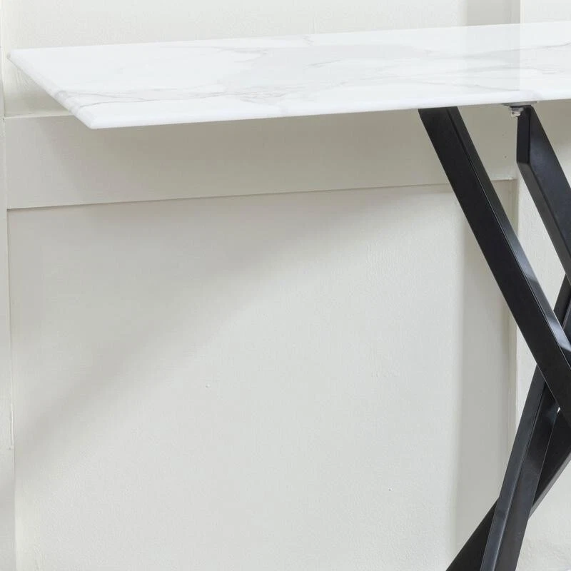 Modern White Glass Console Table with Black Metal Legs – Hallway Accent 120cm - Image 2 of 4