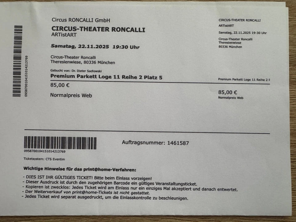 Roncalli  Karten   München 22.11.2025     19.30 h - Bild 3 von 3