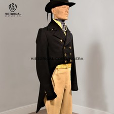 Black Wool Regency Tailcoat, 19th Century Theater Costume, Reenactment Jacket