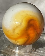 Vintage CHRISTENSEN AGATE CO. AMBER SWIRL FLAMES Marble Shooter .97