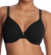 New NATORI 732080 Pure Luxe T-Shirt Smooth Contour Bra Black/Buff New Size 32D