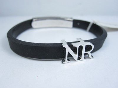 Nina Ricci Rhodium Plated Black Silicone Bracelet with NR - 7834