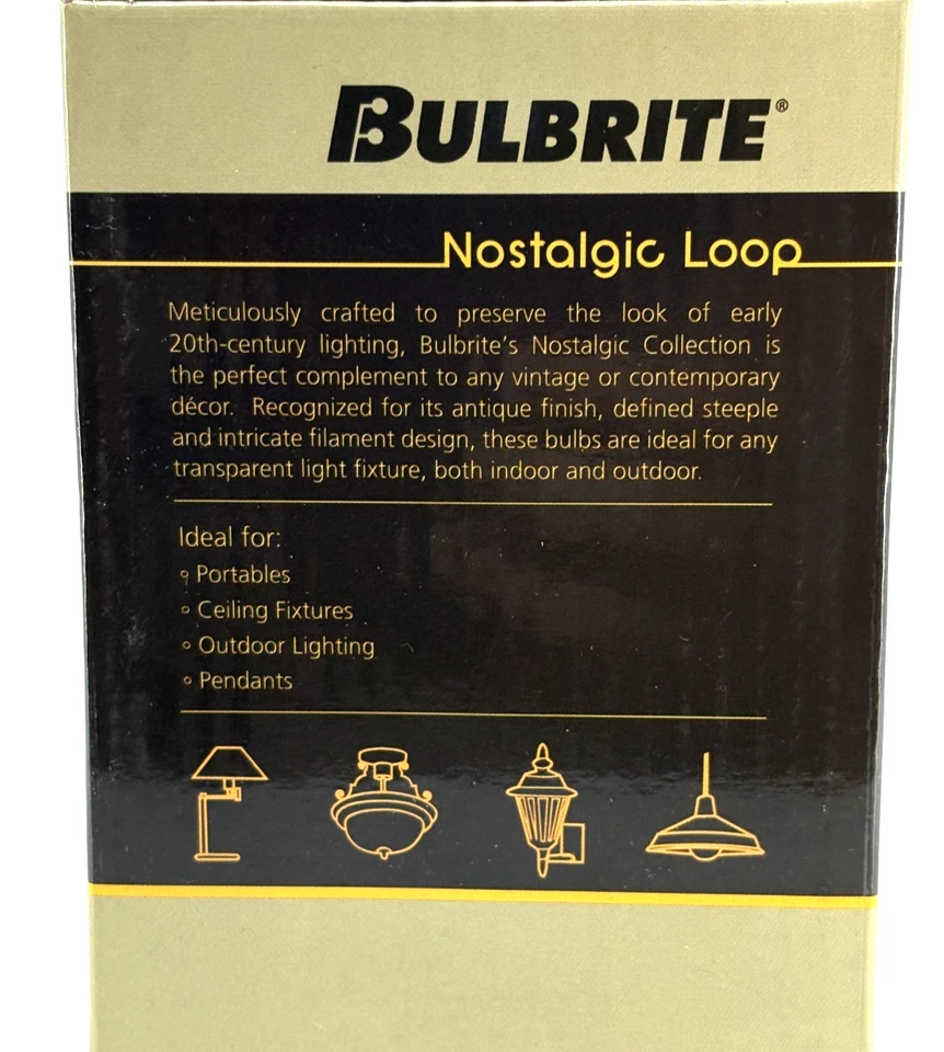 NEW! BULBRITE NOSTALGIC LOOP 40W A21 120V EDISON BULB Lantern Vintage Look - Image 2 of 4