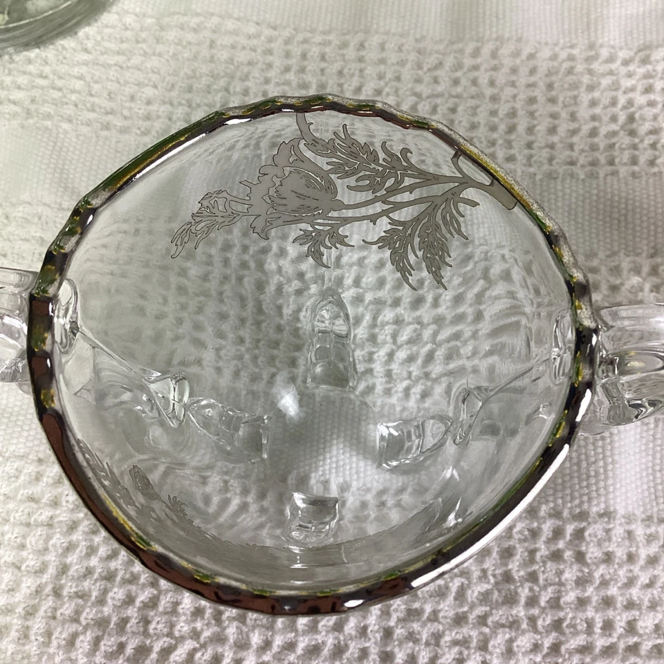 Juego de Azúcar y Crema Cristal con Patrón Floral Plateado Patas Foto 4 de 4