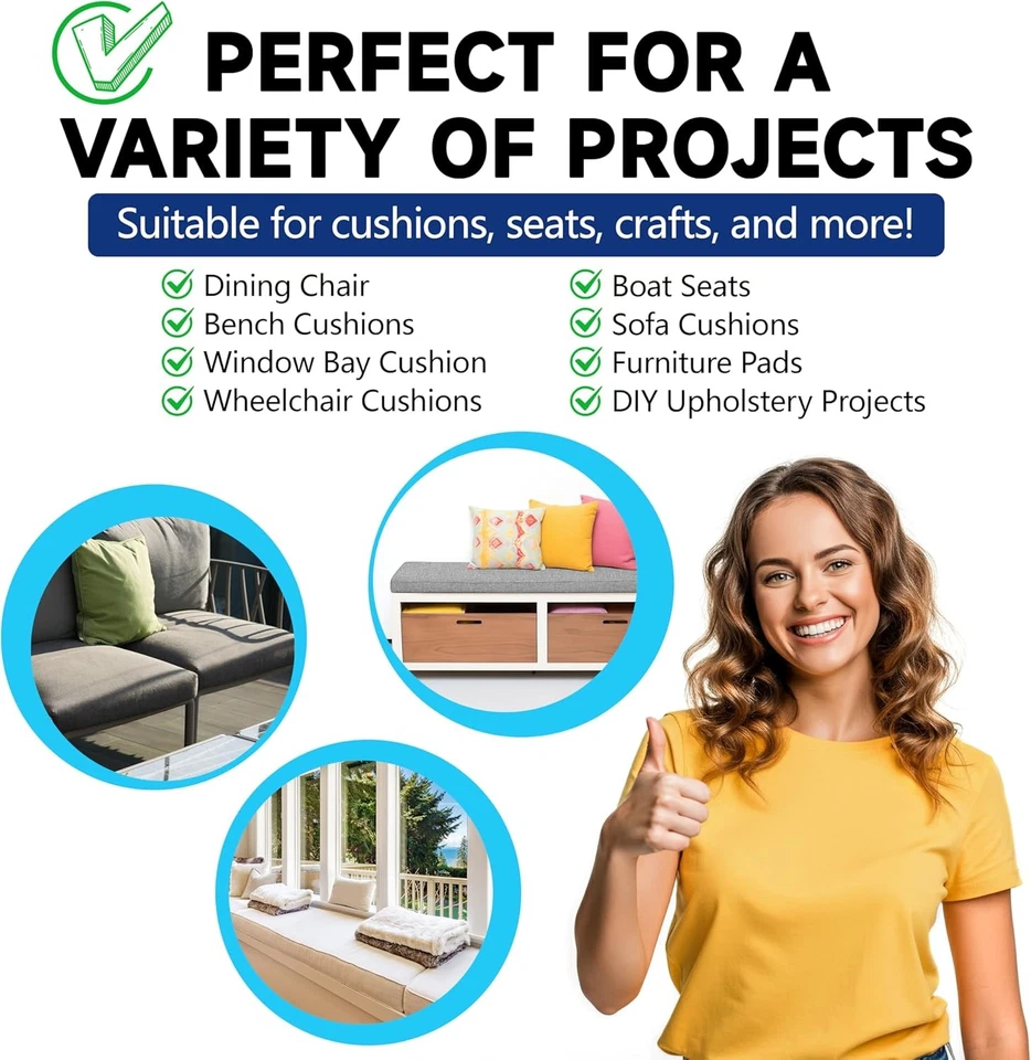 ColourTree 3" Custom Cut High-Density Upholstery Foam Seat Cushion Sheets - Image 4 of 4