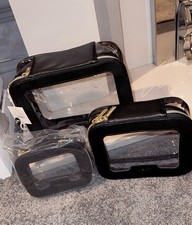 Next Set of 3 Black Faux Leather Makeup Bag NewZipped