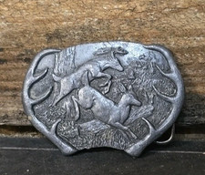 1977 Bergamont Pewter Deer Buckle Hunting Scene Belt Buckle Metal Western Cowboy