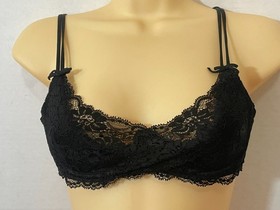Vtg AGENT PROVOCATEUR Margot Bra Black Floral Lace 34B Criss Cross Lined