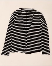 Sisley Damen offene Strickjacke Pullover UK 16 Large schwarz gestreift Baumwolle EO19