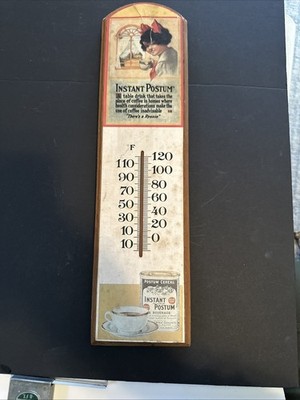 Vintage Thermometer Advertising Instant Postum w/Functional Thermometer Antique 