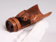 Japanese Wooden Bat Shaped as Tea Scoop Netsuke 3.1inch Inro Ojime Figurine