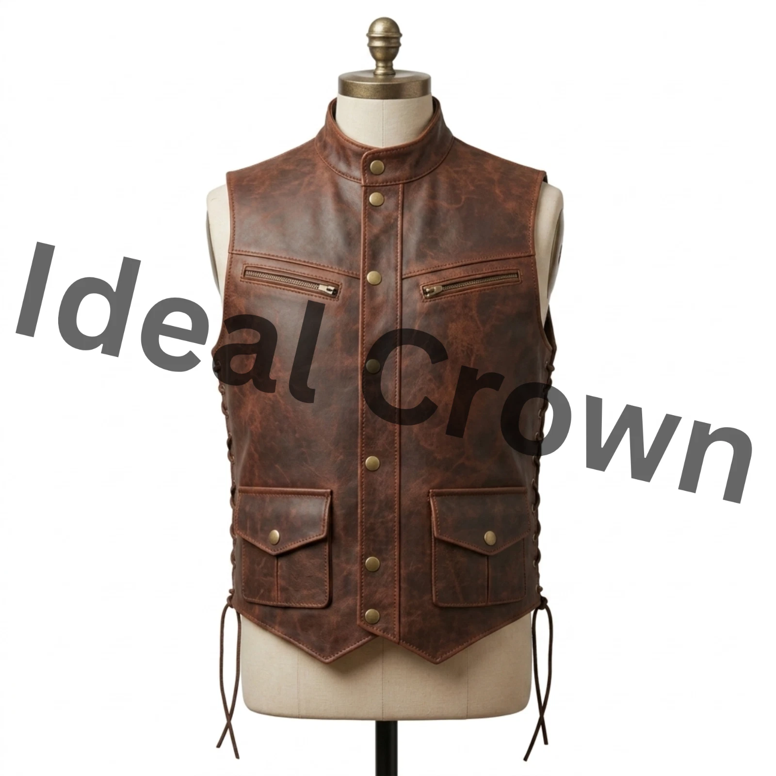 Mens Genuine Leather Biker Vest Handmade Motorcycle Riding Waistcoat-All Sizes