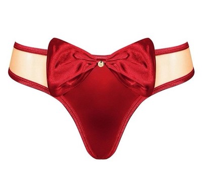 Obsessive Sexy Red Satin Bow Thong Size L/XL UK 10-12