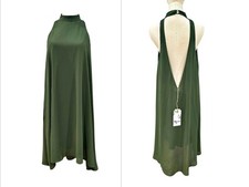 NEW Show Me Your MUMU Olive Green Swing Dress Sz M Open V Back Flowy Dark Fairy
