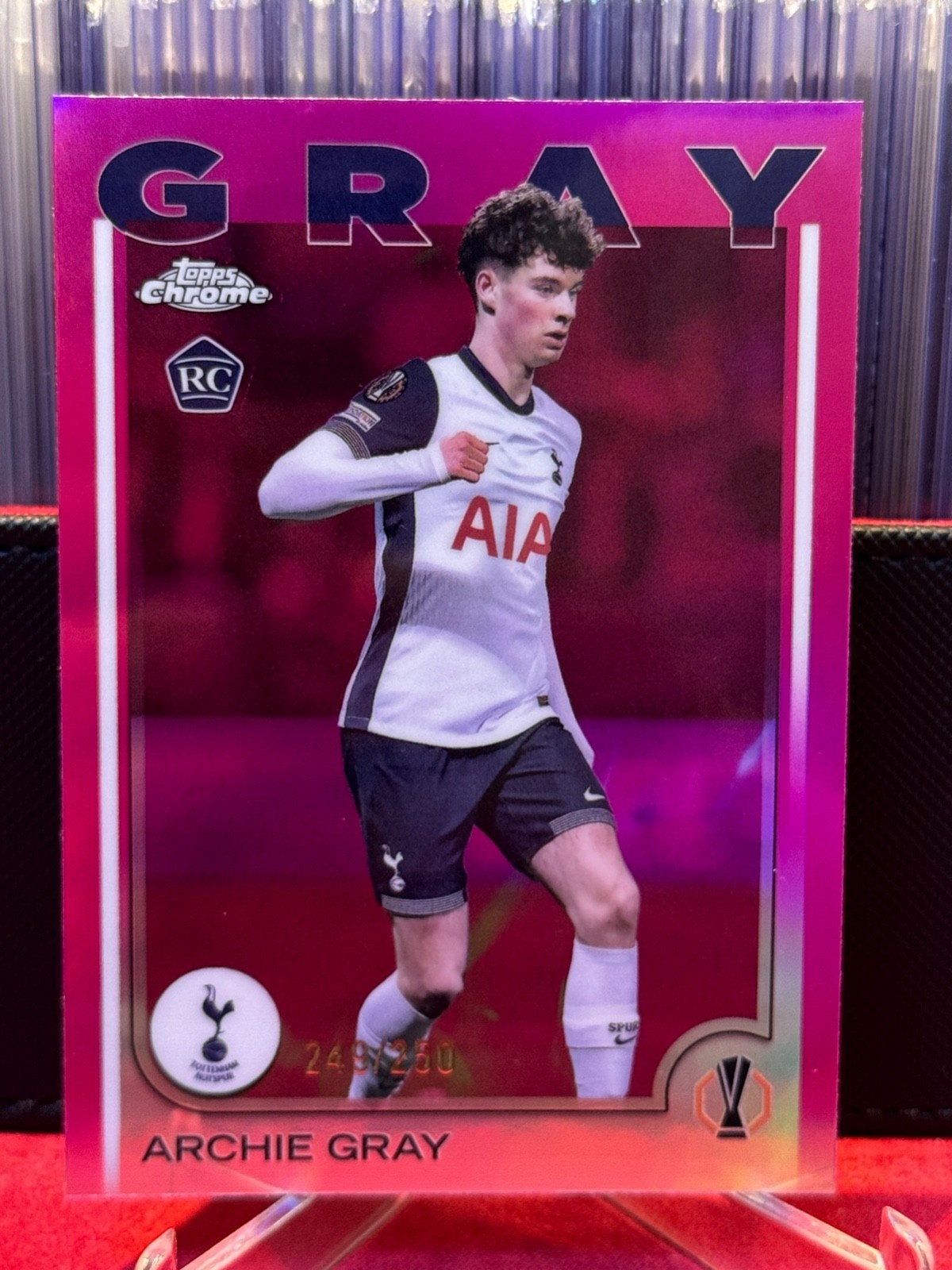 2024-25 Topps Chrome UEFA #170 Archie Gray RC Pink 249/250 Tottenham Rookie