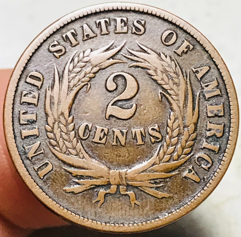 1869 Two Cent Piece 2C Ungraded Circulated Civil War Era US Copper Coin CC28450 - Image 4 of 4