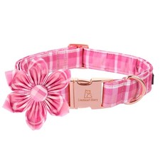 Pink Dog Collar With Flower Cute Floral Pattern Adjustable Pet Soft Large