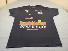 Super Mario Bros Shirt Mens XL Black HERE WE GO Classic 80s Video Game Tee
