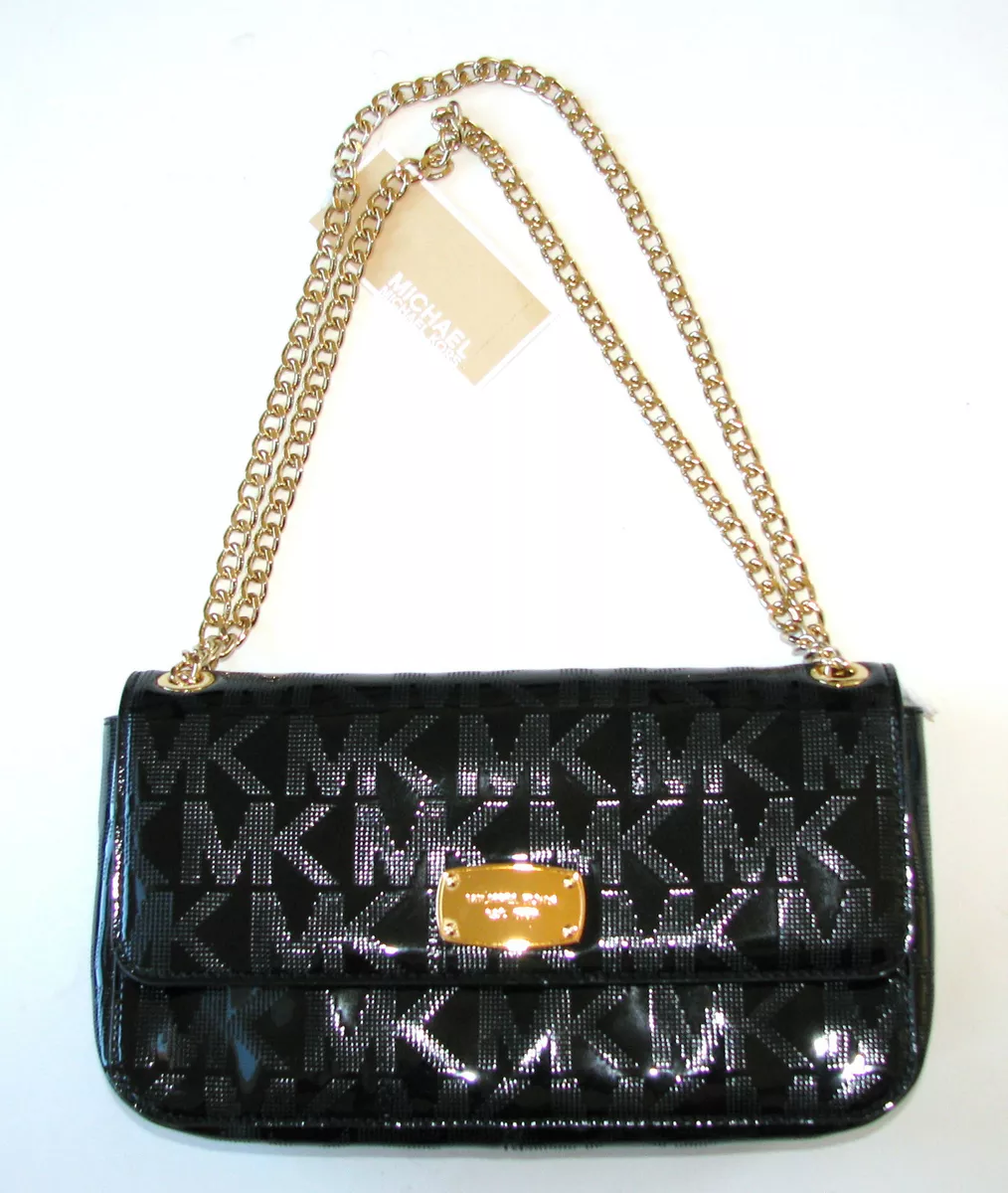 Black Handbag with Black Leather Chain Shoulder Strap Set