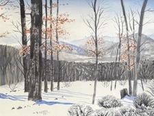 Mountain 17, Snow, Original Watercolor Painting, Signed, Art, 30x22 inch