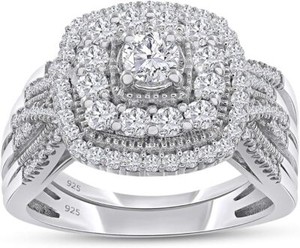 Authentic 1ct Lab Grown Diamond Infinity Double Halo Engagement Ring Set in 925 Sterling