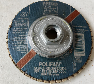 PFERD #62803 4-1/2'' X 3/4  X 7/8'' Polifan Flap Disc - SGP Zircon Cool PFF115Z80