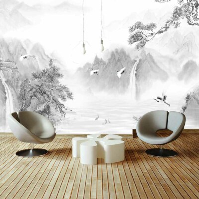 Ink Paintings Cranes 3D Full Wall Mural Photo Wallpaper Printing Home Kids Decor