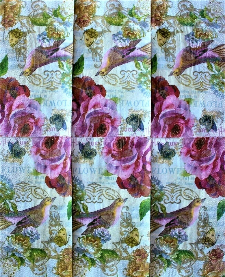 *POOCH & SWEETHEART 10 Ten Mixed Guest Paper Napkins Decoupage ~Floral~Butterfly - Image 2 of 4