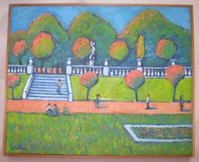 1999 Painting Joseph Weller "Sunday Afternoon, Paris #3" Impressionist Landscape