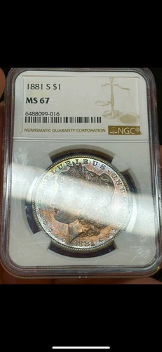 1881-S NGC MS67 MORGAN DOLLAR MONSTER TONING!!
