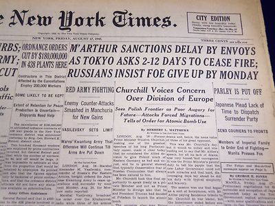 1945 AUG 17 NEW YORK TIMES - M'ARTHUR SANCTIONS DELAY BY ENVOYS - NT 560