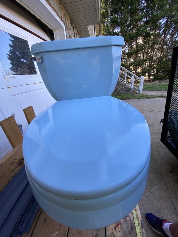 TUFF FIND!Vintage 1980’s Light Blue Turquoise American Standard 3 Pc. Toilet