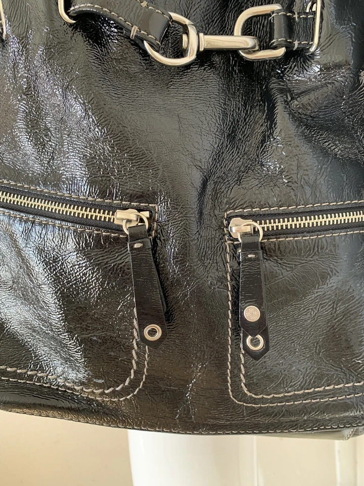 Cole Haan Black Patent Leather Hobo Satchel Tote Bag - Image 3 of 4