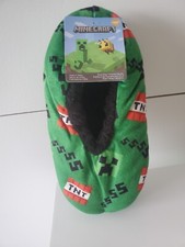 NWT CREEPER MINECRAFT MOJANG Boys Fuzzy SLIPPERS Size M/L 13-4 