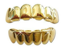 Hip Hop 14K GP Gold Custom Fit Top Bottom Mouth Teeth Grillz Set Player + Molds