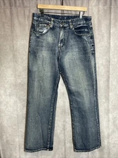 Flypaper Jeans Mens Blue Denim Washed Flap Pockets Cotton Dyed Pant Legs 32x29