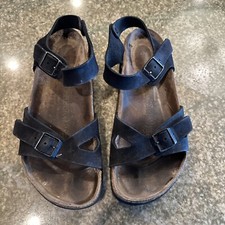 Birkis Rio Birkenstock Sandals Womens EU 38 US 7 Black Double Strap Buckle