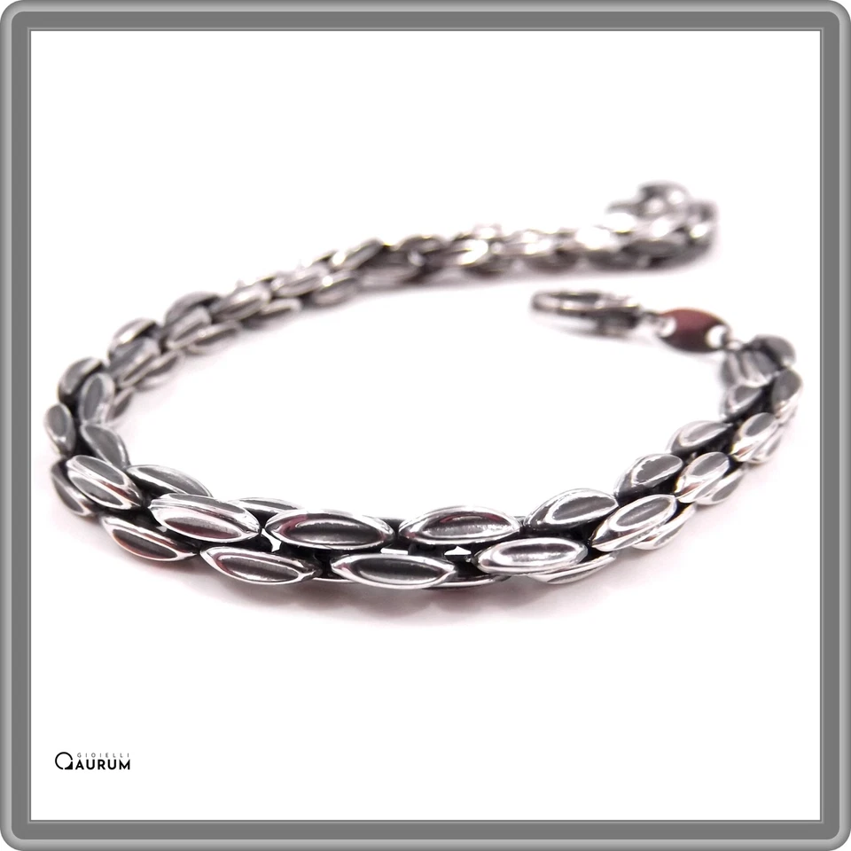 Bracciale Uomo Argento 925 Tecnica Fumè con Catena Braccialetto Ragazzo a Maglie - Immagine 2 di 4