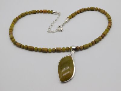 DESIGNER JAY KING DTR STERLING SILVER GREEN JASPER STONE BEAD PENDANT NECKLACE
